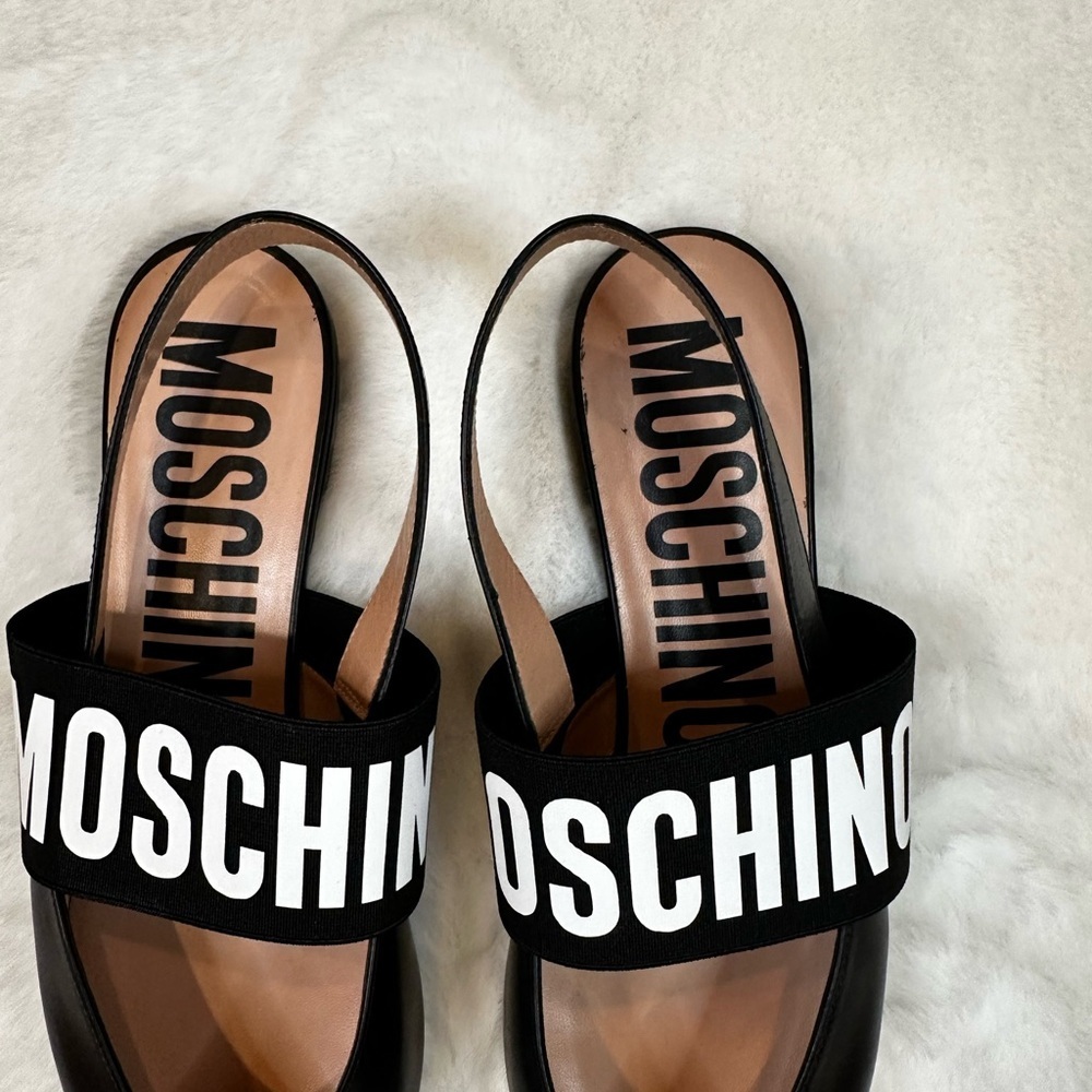 Moschino Black and White Slingback Flats-- Leather Slingback Flat brand new 39 - Picture 3 of 9